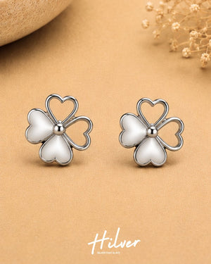 Silver Four-Leaf Clover Open Stud Earrings, view 1