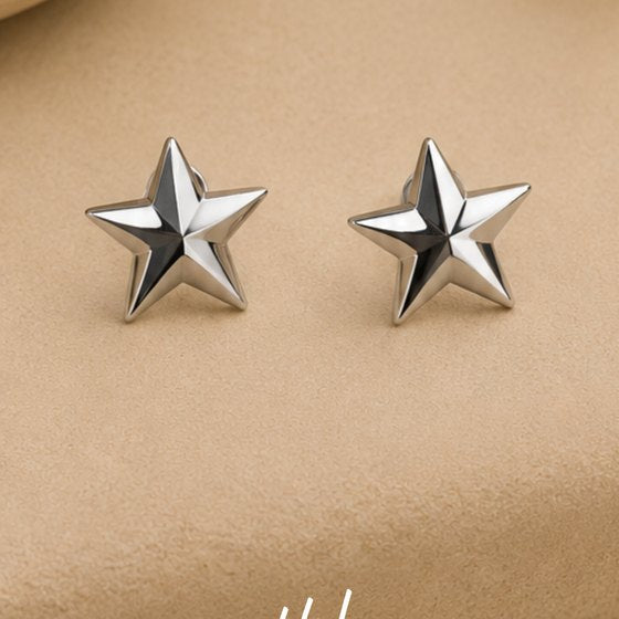 Silver Classic Beveled Five-Point Star Stud Earrings