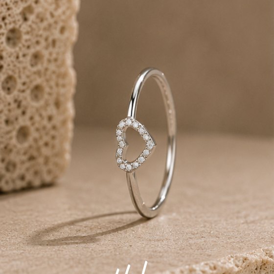 Silver Half Pave CZ Asymmetrical Open Heart Ring