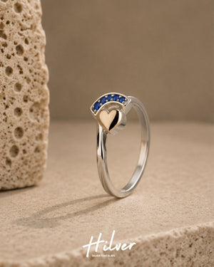 Silver Blue CZ Arc Polished Heart Ring, view 1