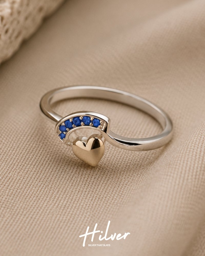 Silver Blue CZ Arc Polished Heart Ring, view 3