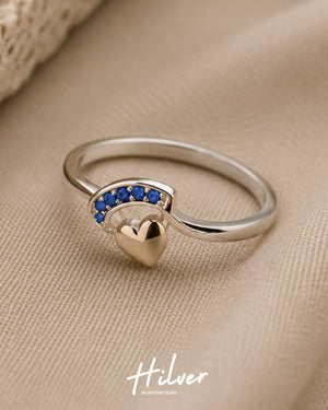 Silver Blue CZ Arc Polished Heart Ring, view 3