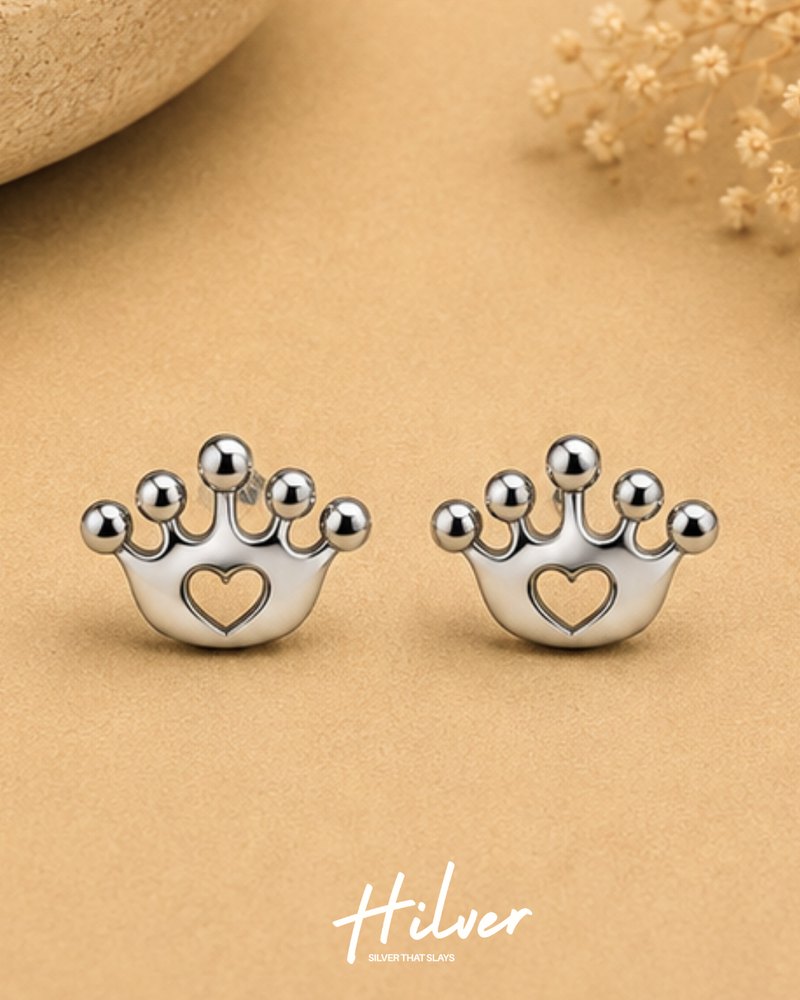 Silver Crown Paw Print Stud Earrings, view 1