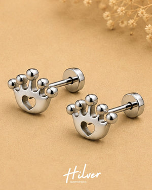 Silver Crown Paw Print Stud Earrings, view 2