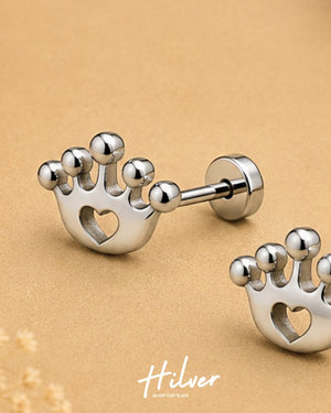 Silver Crown Paw Print Stud Earrings, view 3