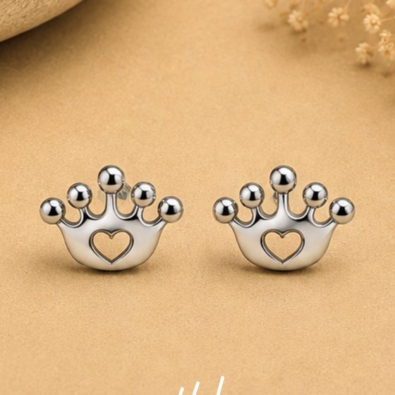Silver Crown Paw Print Stud Earrings