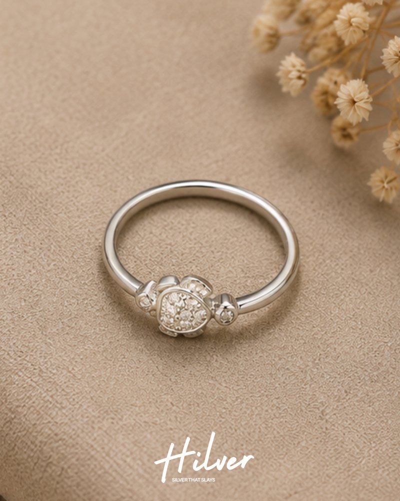 Silver Micro Pave CZ Fish Motif Ring, view 2