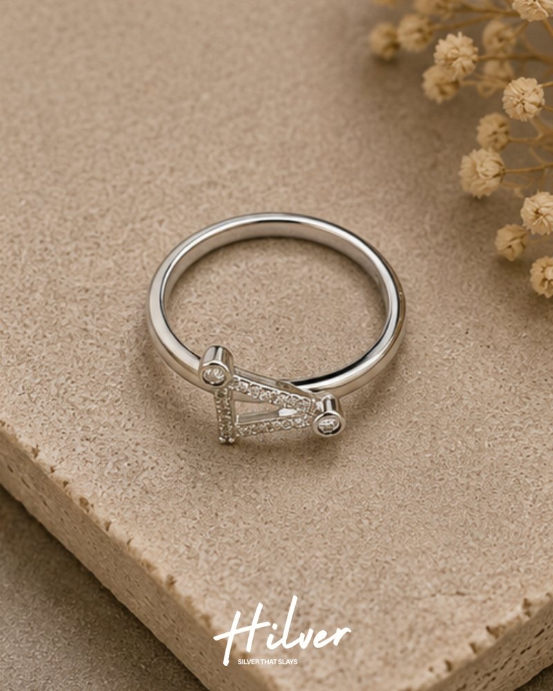 Silver Double Parallel CZ Bar Bypass Ring, view 2
