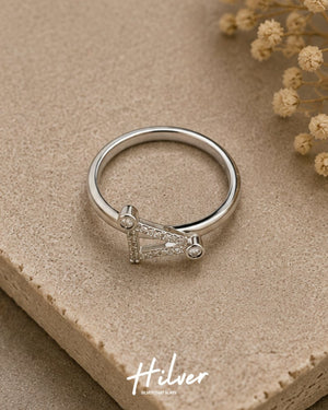 Silver Double Parallel CZ Bar Bypass Ring, view 2
