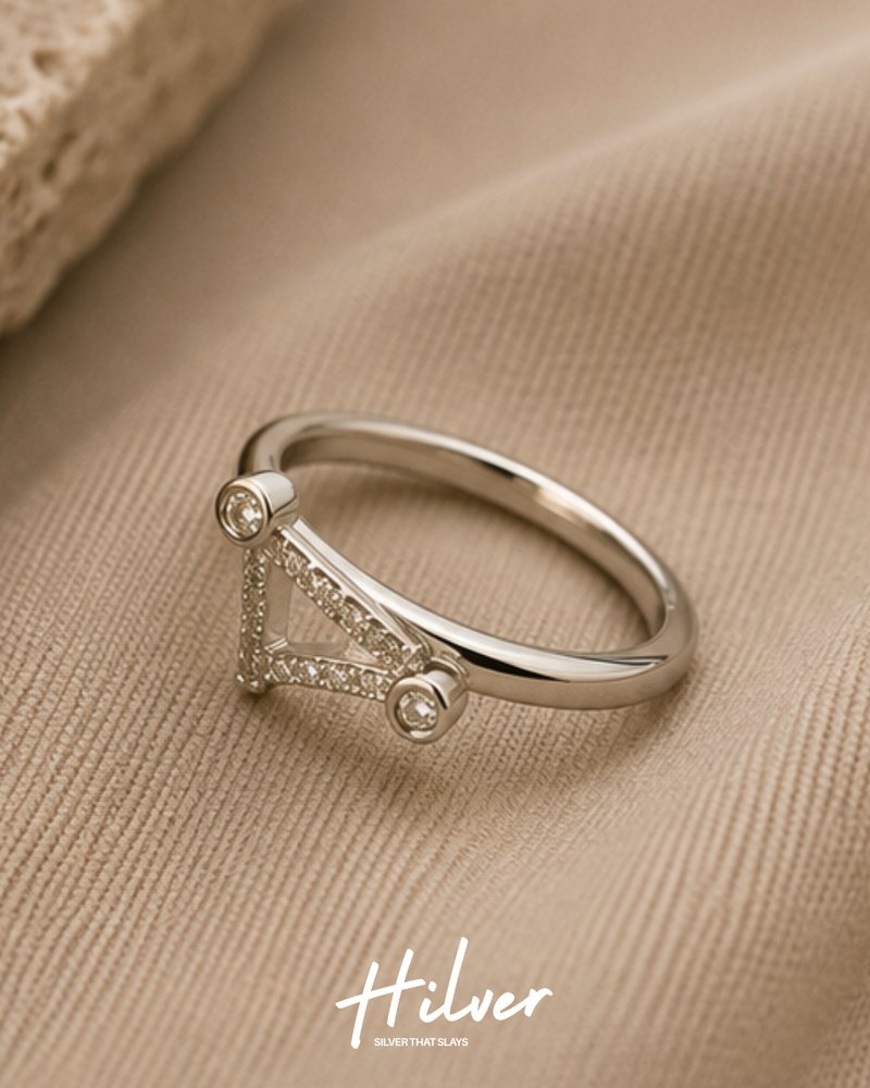 Silver Double Parallel CZ Bar Bypass Ring, view 3