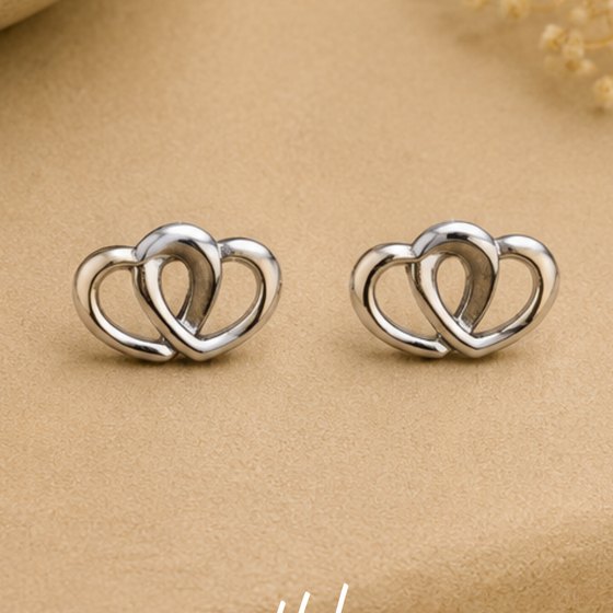 Silver Interlocking Open Heart Stud Earrings