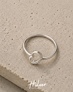 Silver Curved Open Heart Pavé Side Accent Ring, view 2