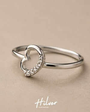 Silver Curved Open Heart Pavé Side Accent Ring, view 3