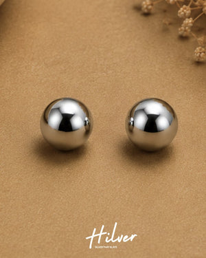 Silver Polished Round Ball Stud Earrings, view 1