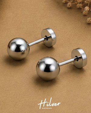 Silver Polished Round Ball Stud Earrings, view 2