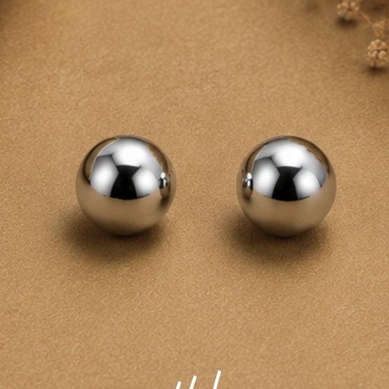 Silver Polished Round Ball Stud Earrings