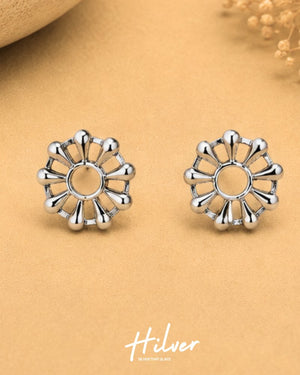 Silver Open Sunburst Wheel Stud Earrings, view 1