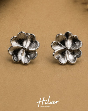 Silver Five-Petal Frangipani Flower Stud Earrings, view 1