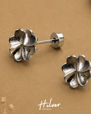 Silver Five-Petal Frangipani Flower Stud Earrings, view 3