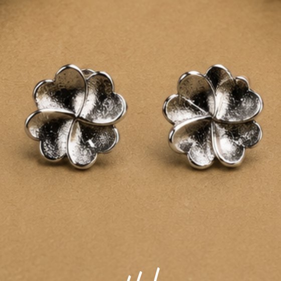 Silver Five-Petal Frangipani Flower Stud Earrings